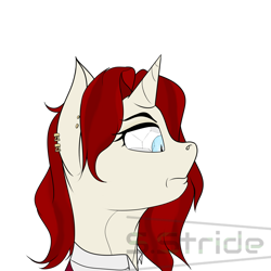 Size: 2000x2000 | Tagged: safe, artist:shade stride, oc, oc only, oc:ruby tip, pony, unicorn, angry, augmented, bat eyes, bust, clothes, cyberpunk, female, high res, horn, jewelry, mare, solo