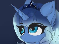 Size: 1600x1200 | Tagged: safe, artist:memengla, princess luna, alicorn, pony, g4, crown, ear fluff, female, horn, jewelry, mare, regalia, simple background, solo, younger