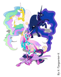 Size: 2176x2756 | Tagged: safe, artist:tsuzurao-s-art, princess cadance, princess celestia, princess luna, twilight sparkle, alicorn, pony, g4, armor, high res, simple background, transparent background, twilight sparkle (alicorn)