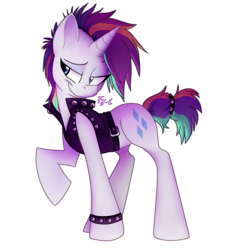 Size: 1262x1374 | Tagged: safe, artist:fj-c, rarity, pony, unicorn, g4, it isn't the mane thing about you, season 7, alternate hairstyle, clothes, female, mare, punk, raised hoof, raripunk, simple background, smiling, solo, transparent background