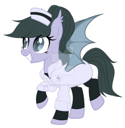 Size: 1280x1316 | Tagged: safe, artist:magicdarkart, oc, oc only, bat pony, pony, clothes, deviantart watermark, female, lab coat, mare, obtrusive watermark, simple background, solo, transparent background, watermark
