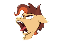 Size: 1631x1186 | Tagged: safe, artist:piemations, oc, oc only, oc:pen, pony, aaaaaaaaaa, bust, faic, floppy ears, neigh, open mouth, portrait, screaming, simple background, solo, tongue out, transparent background, wall eyed, yelling