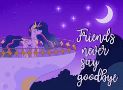 Size: 1500x1100 | Tagged: safe, artist:vendy05, twilight sparkle, alicorn, pony, g4, the last problem, balcony, crescent moon, female, immortality blues, looking up, mare, moon, night, older, older twilight sparkle (alicorn), princess twilight 2.0, sad, solo, twilight sparkle (alicorn), twilight will outlive her friends