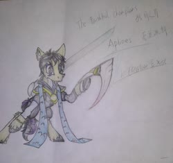 Size: 746x702 | Tagged: safe, artist:creature.exist, earth pony, pony, aphelios, league of legends, ponified, solo, traditional art
