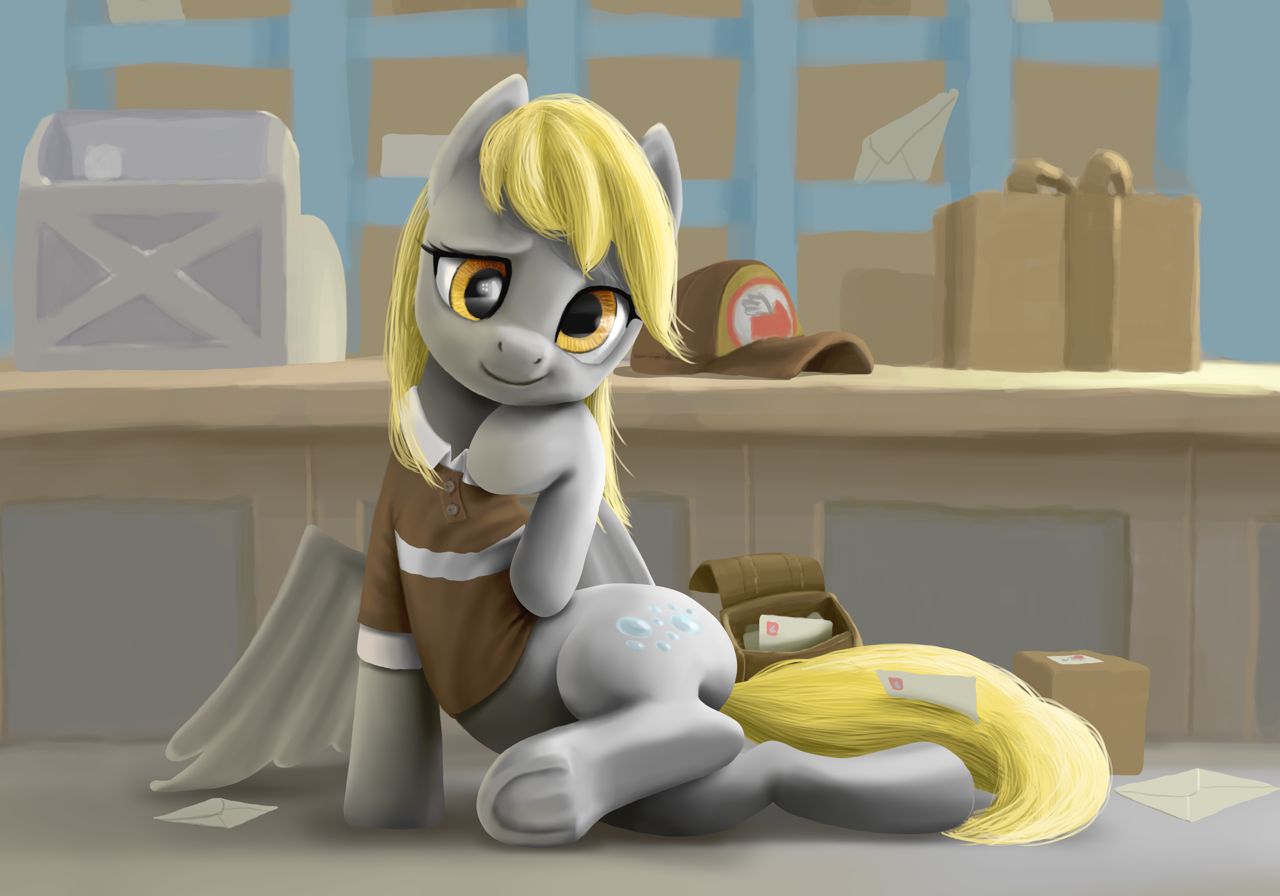 #2324035 - safe, artist:odooee, derpy hooves, pegasus, pony, cap, clothes, cute...