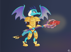 Size: 1600x1168 | Tagged: safe, artist:antichthones, princess ember, dragon, g4, armor, bloodstone scepter, dragon lord ember, female, solo