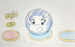 Size: 1002x625 | Tagged: safe, artist:gmangamer25, shining armor, pony, unicorn, g4, ball, blue space, bowlo candy, candy, food, happy, inanimate tf, male, mario party, mario party 8, morph ball, mystery space, open mouth, red space, rolling armor, solo, stallion, traditional art, transformation