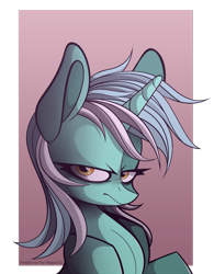 Size: 1920x2461 | Tagged: safe, artist:lilsunnyday, lyra heartstrings, pony, unicorn, g4, abstract background, bust, female, lidded eyes, mare, solo