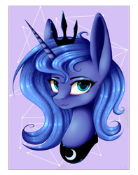 Size: 1579x2000 | Tagged: safe, artist:jay-shep, princess luna, pony, g4, abstract background, bust, constellation, crown, cute, cutie mark eyes, female, jewelry, lunabetes, mare, portrait, regalia, s1 luna, solo, wingding eyes