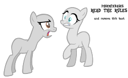 Size: 1174x720 | Tagged: safe, artist:kingbases, oc, earth pony, pony, angry, base, duo, earth pony oc, female, mare, open mouth, raised hoof, scared, simple background, transparent background, yelling