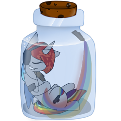 Size: 500x500 | Tagged: safe, artist:yingerysharpclaws, oc, oc only, alicorn, pony, alicorn oc, female, headphones, horn, mare, marker, multicolored hair, pony in a bottle, rainbow hair, simple background, sleeping, solo, transparent background, wings