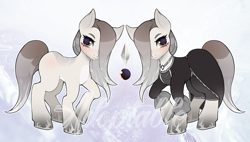 Size: 1000x567 | Tagged: safe, artist:yasuokakitsune, oc, oc only, earth pony, pony, adoptable, advertisement, auction, clothes, countess, dress, female, gray mane, jewelry, mare, medieval, necklace, shy, solo
