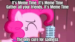 Size: 762x427 | Tagged: safe, edit, edited screencap, screencap, pinkie pie, g4, pinkie pride, bowtie, caption, hat, image macro, jacksepticeye, meme, microphone, singing, text, top hat