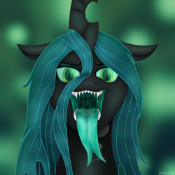 Size: 4200x4200 | Tagged: safe, artist:emu34b, queen chrysalis, changeling, changeling queen, g4, absurd resolution, drool, esophagus, female, forked tongue, long tongue, maw, mawshot, missing accessory, open mouth, sharp teeth, solo, teeth, tongue out, uvula, vector