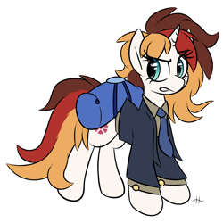 Size: 3250x3250 | Tagged: safe, artist:fakskis, oc, oc only, oc:scarlet serenade, pony, unicorn, bag, clothes, cufflinks, female, full body, high res, mare, payday 2, solo, suit