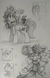 Size: 1330x2048 | Tagged: safe, artist:ami-gami, oc, oc only, pony, unicorn, clothes, plant, sketch, traditional art