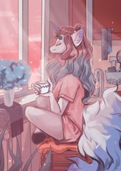 Size: 902x1280 | Tagged: safe, artist:tu_rka, unicorn, anthro, beanbrows, chill, chill window, eyebrows, general, open, pinky mood, window, ych example, your character here