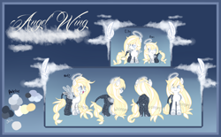 Size: 2100x1300 | Tagged: safe, artist:skulifuck, oc, oc only, oc:angel wings, hybrid, pony, base used, female, halo, mare, open mouth, reference sheet, smiling, wings