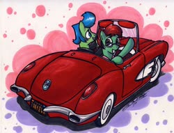 Size: 1024x782 | Tagged: safe, artist:sketchywolf-13, oc, oc only, earth pony, pony, car, chevrolet, chevrolet corvette, driving, traditional art