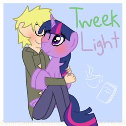 Size: 1536x1536 | Tagged: safe, artist:colorcodetheartist, twilight sparkle, alicorn, human, pony, g4, age difference, blushing, crossover, crossover shipping, cuddling, female, interspecies, male, shipping, south park, straight, tweek tweak, tweeklight, twilight sparkle (alicorn)