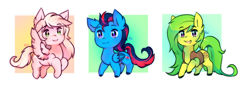 Size: 1848x672 | Tagged: safe, artist:pekou, oc, oc only, oc:andrew swiftwing, earth pony, pegasus, pony, 2016, chibi, commission, trio