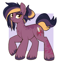 Size: 650x675 | Tagged: safe, artist:lulubell, oc, oc only, oc:cadent cut, earth pony, pony, concave belly, dragon slayer, neck fluff, solo, unshorn fetlocks