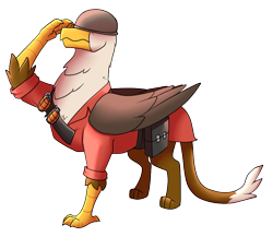 Size: 1011x876 | Tagged: safe, artist:eternity9, griffon, crossover, griffonized, implied death, male, rest in peace, salute, simple background, soldier, soldier (tf2), solo, team fortress 2, transparent background