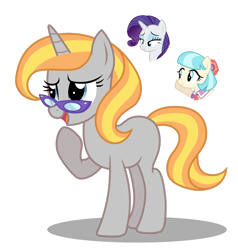 Size: 1280x1344 | Tagged: safe, artist:tenderrain-art, coco pommel, rarity, oc, pony, unicorn, g4, female, glasses, magical lesbian spawn, mare, offspring, parent:coco pommel, parent:rarity, parents:marshmallow coco, simple background, transparent background
