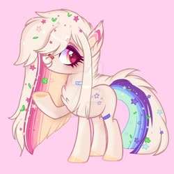 Size: 1920x1920 | Tagged: safe, artist:mint-light, artist:nightingalewolfie, oc, oc only, oc:may, earth pony, pony, deviantart watermark, female, mare, obtrusive watermark, pink background, simple background, solo, watermark