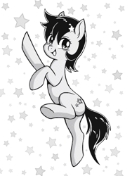 Size: 1001x1406 | Tagged: safe, artist:shydale, seven seas, star dancer, earth pony, pony, g4, my little pony: the manga, abstract background, aggie.io, cute, female, mare, monochrome, solo, stars, style emulation
