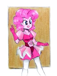 Size: 2322x3096 | Tagged: safe, artist:liaaqila, pinkie pie, equestria girls, g4, crossover, diamond, female, gem, high res, peace sign, pink diamond, pink diamond (steven universe), solo, spoilers for another series, steven universe, traditional art