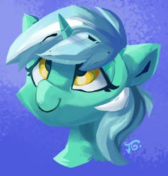 Size: 1953x2048 | Tagged: safe, artist:saxopi, lyra heartstrings, pony, unicorn, g4, abstract background, bust, female, mare, portrait, smiling, solo