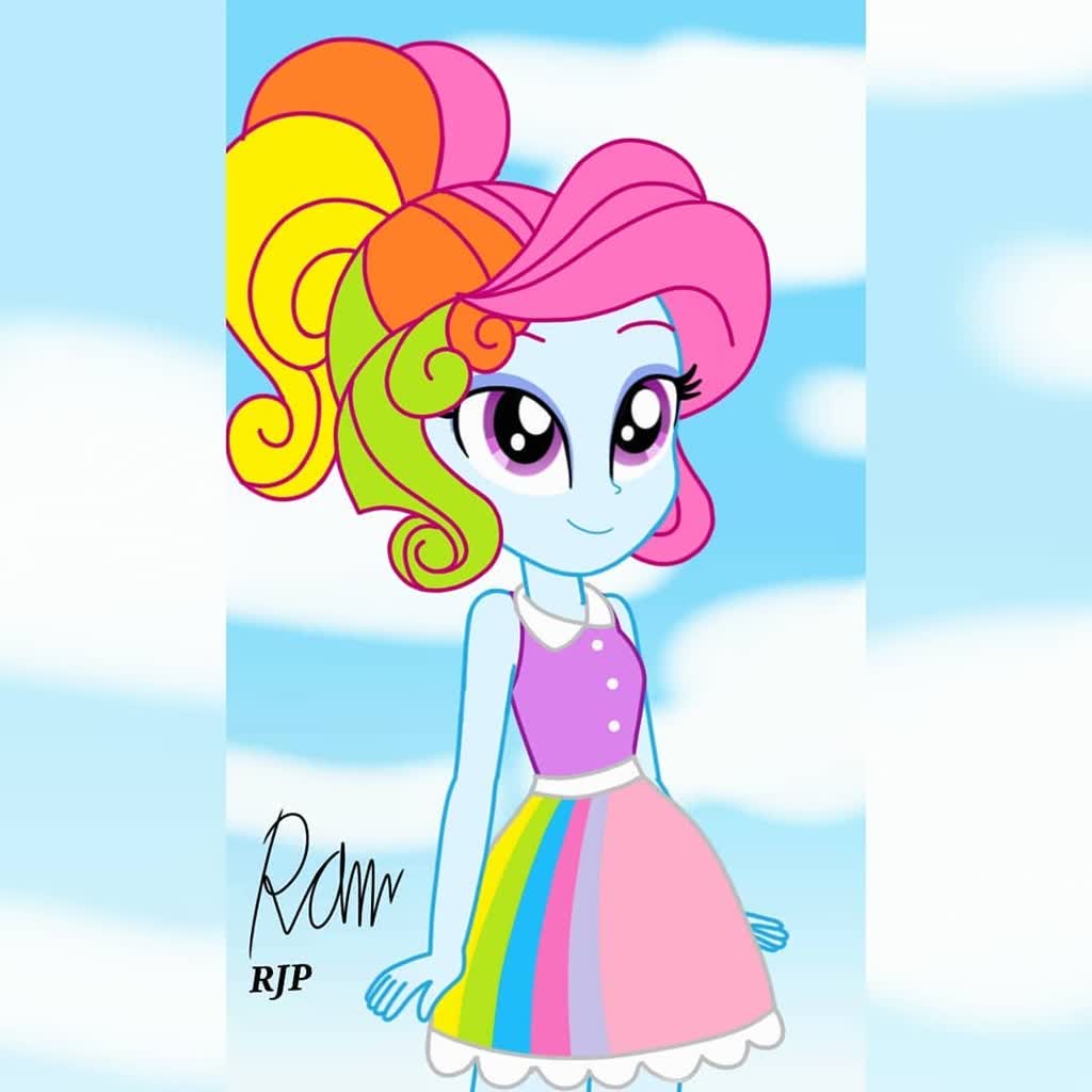 2324673 - safe, artist:, rainbow dash (g3), equestria girls, g3,  alternate hairstyle, clothes, cloud, equestria girls-ified, eyeshadow,  female, g3 to equestria girls, generation leap, makeup, rainbow dash always  dresses in style, shirt,