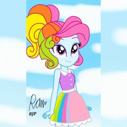 Size: 1080x1080 | Tagged: safe, artist:rjp.rammy, rainbow dash (g3), equestria girls, g3, g4, alternate hairstyle, clothes, cloud, equestria girls-ified, eyeshadow, female, g3 to equestria girls, generation leap, makeup, rainbow dash always dresses in style, shirt, skirt, sky, sleeveless, solo