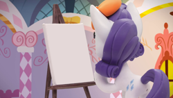 Size: 1920x1080 | Tagged: safe, edit, edited screencap, screencap, rarity, pony, unicorn, g4.5, my little pony: stop motion short, rarity's paintful pony portrait, beret, butt, drawing, easel, facing away, fail, female, happy, hat, looking at something, magic, mare, pencil, plot, rear view, rearity, solo, stop motion, telekinesis, template, when you see it