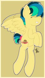 Size: 1207x2048 | Tagged: safe, artist:finnythewolfie, oc, oc only, oc:apogee, pegasus, pony, body freckles, cute, eyes closed, flying, freckles, hooves up, smiling, solo