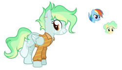Size: 1024x591 | Tagged: safe, artist:sapphiretwinkle, rainbow dash, oc, oc:lagoon stream, pegasus, pony, g4, base used, clothes, female, magical lesbian spawn, mare, offspring, parent:oc:lagoon stream, parent:rainbow dash, parents:canon x oc, shirt, simple background, transparent background