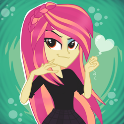 Size: 1160x1160 | Tagged: safe, artist:galacticflashd, oc, oc only, oc:styler selvano, equestria girls, g4, beautiful, braid, clothes, cute, female, heart, makeup, ocbetes, pose, simple background, smiling, smirk, solo