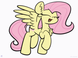 Size: 1440x1080 | Tagged: dead source, safe, artist:php142, fluttershy, pegasus, pony, g4, animated, chest fluff, cute, dancing, ear fluff, eyes closed, female, mare, open mouth, shyabetes, simple background, solo, two-frame gif, white background