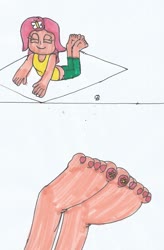 Size: 1014x1550 | Tagged: safe, artist:spaton37, fluttershy, equestria girls, g4, barefoot, feet, female, fetish, foot fetish, foot focus, solo, traditional art, yoga