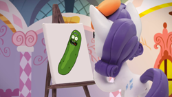 Size: 1920x1080 | Tagged: safe, edit, edited screencap, screencap, rarity, pony, g4.5, my little pony: stop motion short, rarity's paintful pony portrait, beret, butt, easel, hat, meme, painting, pickle rick, plot, rick and morty