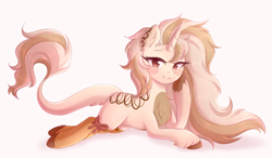 Size: 3891x2270 | Tagged: safe, artist:fluffymaiden, oc, oc only, pony, unicorn, chest fluff, clothes, female, high res, leonine tail, mare, prone, socks, solo, unshorn fetlocks