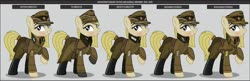 Size: 1600x517 | Tagged: safe, artist:brony-works, oc, oc only, earth pony, pony, boots, clothes, earth pony oc, eyelashes, female, hat, helmet, mare, nazi germany, raised hoof, reference sheet, shoes, smiling, solo, uniform, world war ii