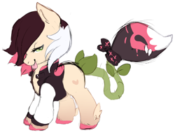 Size: 1436x1093 | Tagged: safe, artist:skulifuck, oc, oc only, monster pony, original species, piranha plant pony, plant pony, augmented tail, bedroom eyes, clothes, colored hooves, eyelashes, fangs, plant, simple background, smiling, tongue out, white background