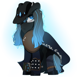 Size: 1850x1850 | Tagged: safe, artist:crimmharmony, oc, oc only, oc:frontier justice, oc:shadow spade, pony, unicorn, fallout equestria, fallout equestria: kingpin, alter ego, armor, aura, bandana, beauty mark, black eyeshadow, blank, blank of rarity, blue eyes, clothes, commissioner:genki, cowboy hat, cowboy outfit, dead eyes, discharge, eye scar, eyeshadow, female, hat, horn, lawbringer, magic, magic aura, makeup, mane highlights, mare, mask, messy mane, mutation, not rarity, pipboy, pipbuck, poncho, scar, shoes, simple background, solo, spiked armor, spurs, transparent background, unicorn oc, vigilante, wet mane