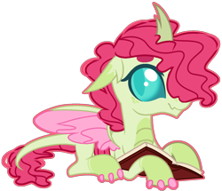 Size: 1400x1206 | Tagged: safe, artist:kurosawakuro, oc, oc only, dragonling, hybrid, base used, book, female, interspecies offspring, magical lesbian spawn, offspring, outline, parent:ocellus, parent:smolder, parents:smolcellus, prone, simple background, solo, transparent background