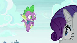 Size: 1920x1080 | Tagged: safe, screencap, rarity, spike, dragon, pony, dragon dropped, g4, female, flying, male, mare, winged spike, wings