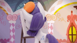 Size: 800x450 | Tagged: safe, screencap, rarity, pony, unicorn, g4.5, my little pony: stop motion short, rarity's paintful pony portrait, animated, beret, butt, drawing, easel, female, gif, hat, paint, paintbrush, painting, pencil drawing, plot, screaming, shocked, solo, stop motion, unhappy, youtube link