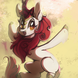 Size: 1000x1000 | Tagged: safe, artist:mwerrycult, autumn blaze, kirin, g4, awwtumn blaze, cute, female, mare, outstretched arms, signature, smiling, solo
