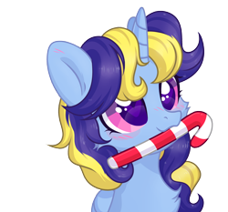 Size: 4300x4000 | Tagged: safe, artist:alfury, artist:mint-light, oc, oc only, pony, unicorn, absurd resolution, base used, bust, candy, candy cane, female, food, mare, mouth hold, simple background, solo, transparent background